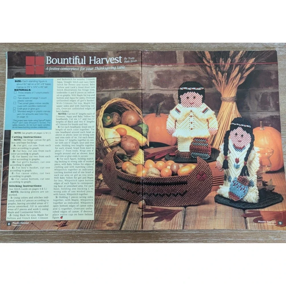 VTG Plastic Canvas Needlepoint Indian Native American Canoe Thanksgiving Decor
